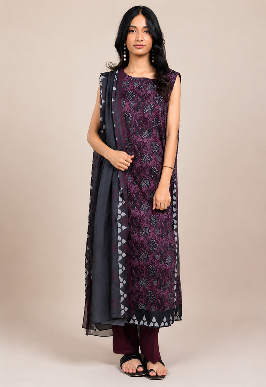 AL KARAM 03 PC UNSTITCH SUIT / MAROON -44