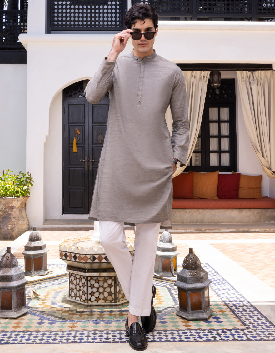 J. MENS KURTA /HATCHED GREY