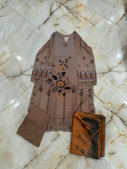 TAWAKAL 03 PC STITCH SUIT / LIGHT BROWN