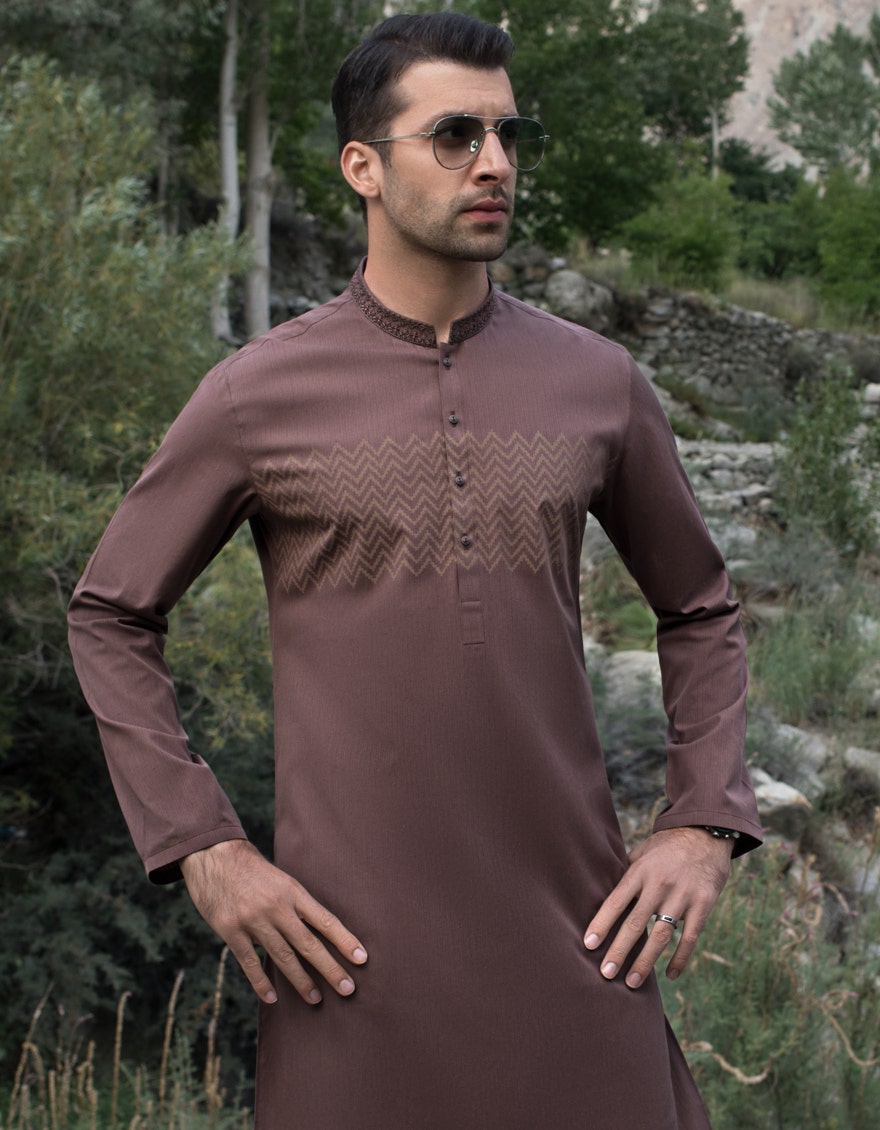 J.KURTA-STITCH/MEN-CHOCOLATE BROWN