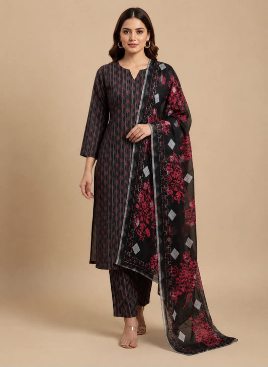 BAROQUE 03 PC UNSTITCH SUIT / BLACK