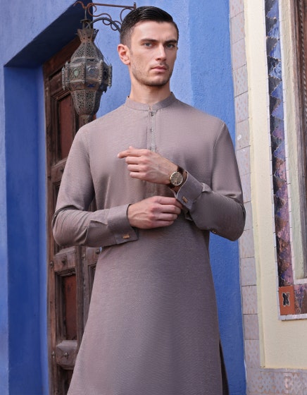 j. MENS 02 pc stitch / salwar kameez / light brown -34249