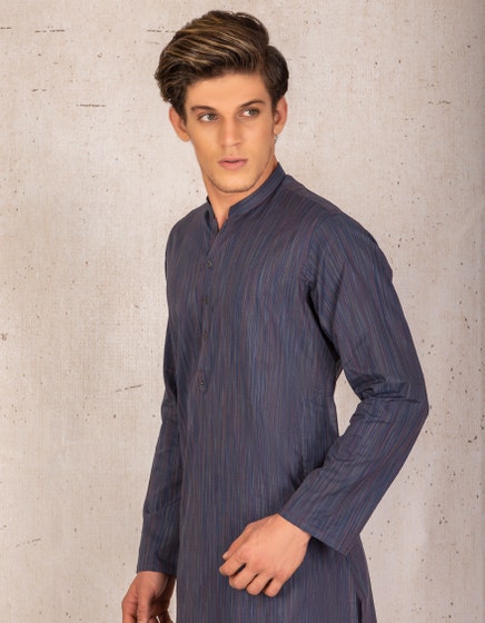 J.KURTA-STITCH/MEN-PEGION BLUE