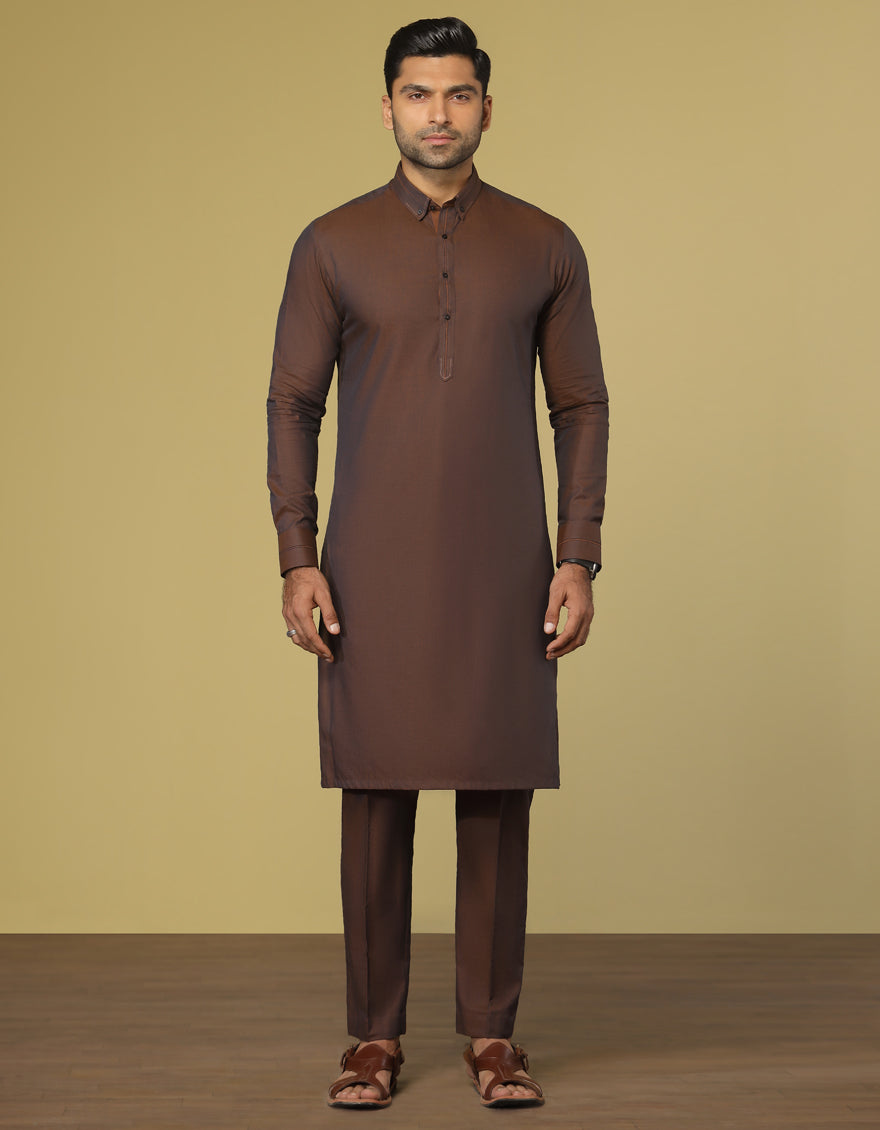 J.KURTA PAJAMA STITCH/MEN-RUST