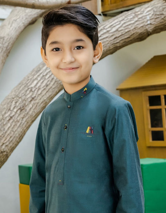 J.KAMEEZ SHALWAR/BOYS-DARK GREEN