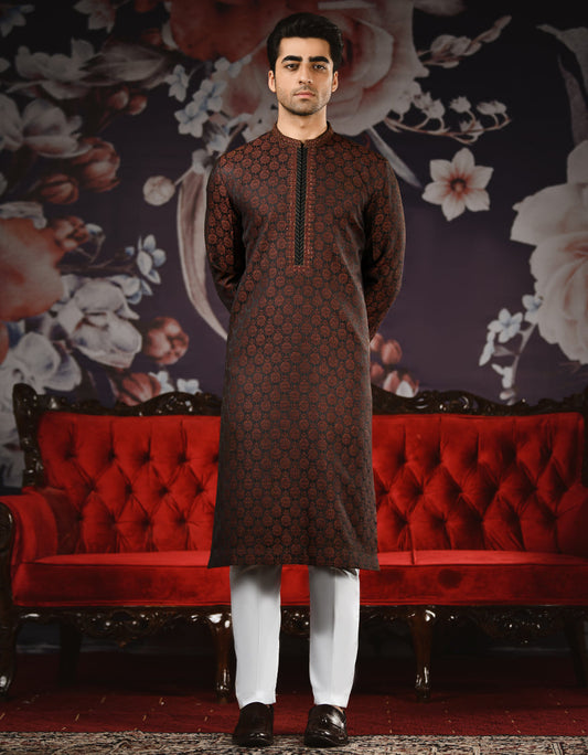 J. MENS SPECIAL KURTA /BLACK & RUST