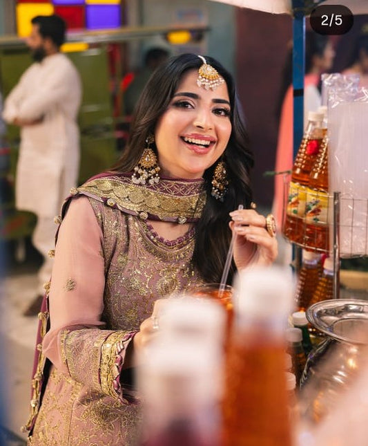 ASIM JOFA SHAFFON EMBRODIERY 03 PC UNSTITCH SUIT / PINK