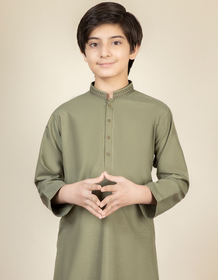 J.KAMEEZ SHALWAR/BOYS-LIGHT OLIVE