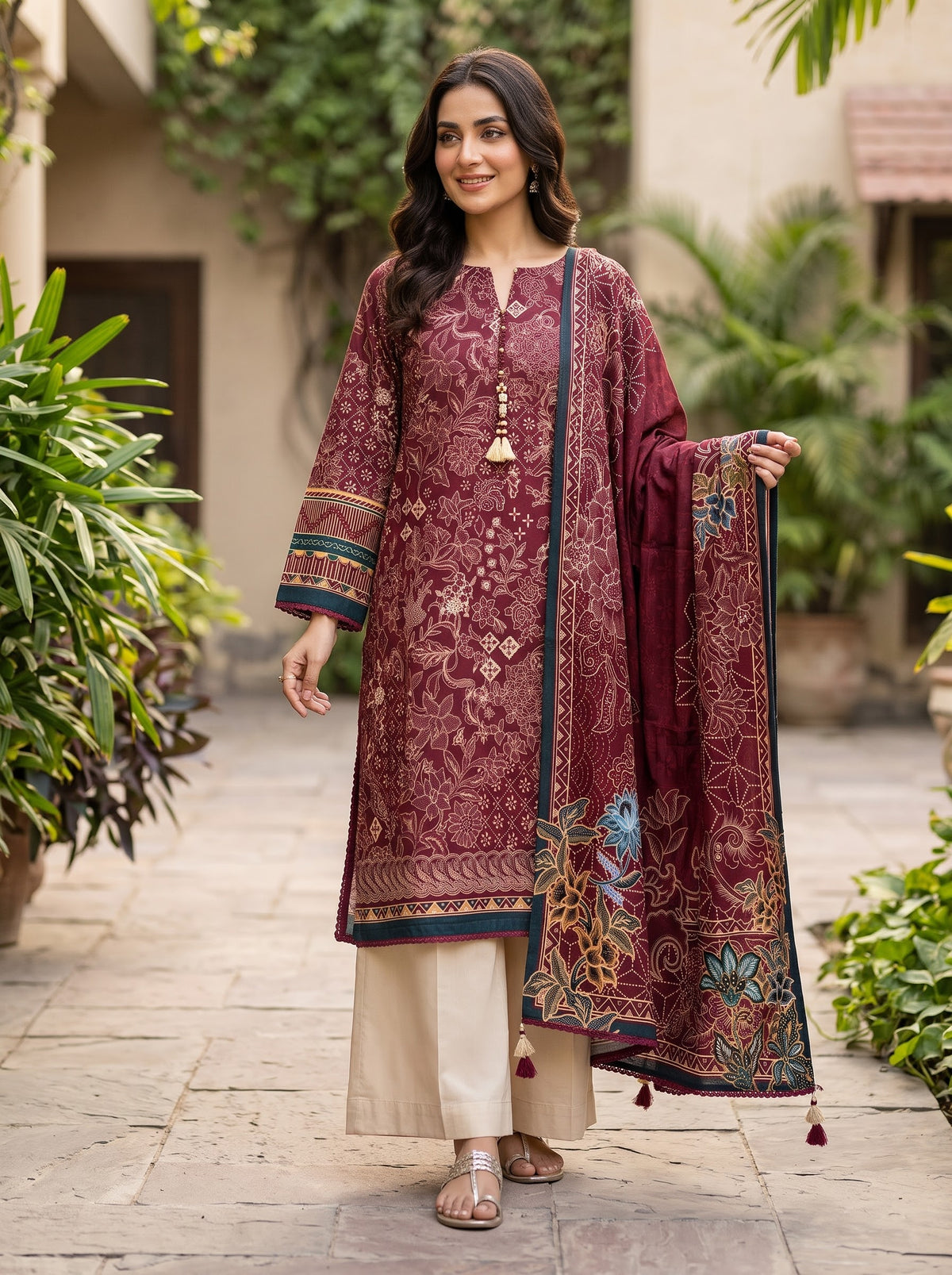 KHAADI 03 PC STITCH FANCY HAND EMBELISHED 3D paste  print LAWN
