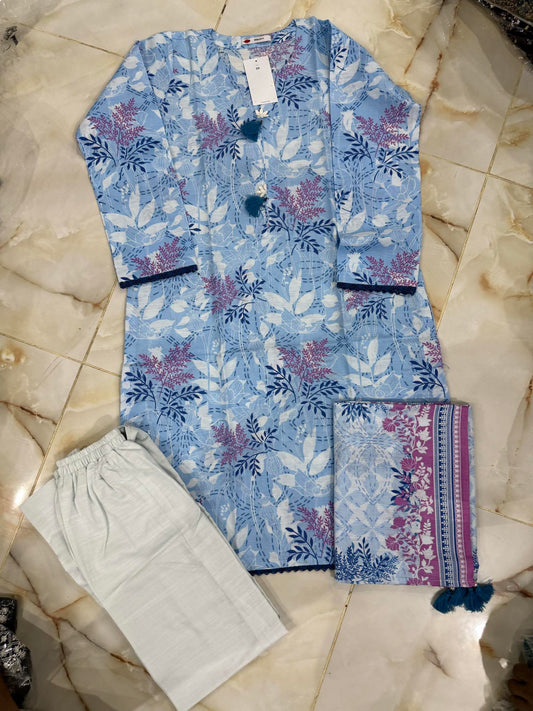 KHAADI 03 PC STITCH SUIT / SKY BLUE