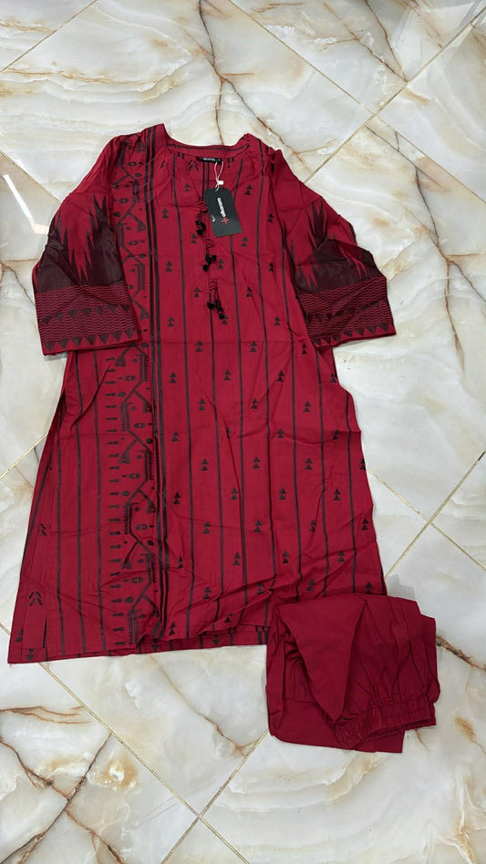 AL KARAM 02 PC STITCH SUIT / RED