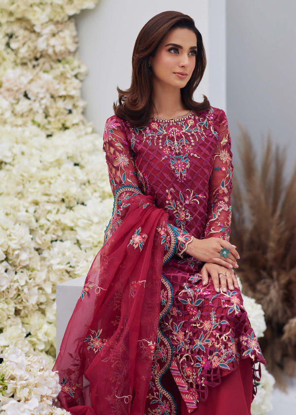 MINA HASAN 03 PC LUXURY UNSTITCH SUIT / MAROON