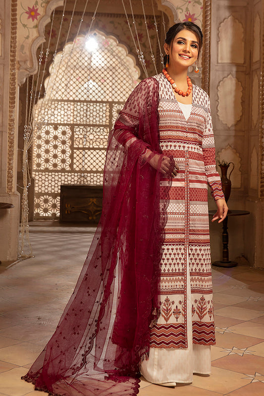 NISHAT 03 PC UNSTITCH SUIT /MULTI MAROON