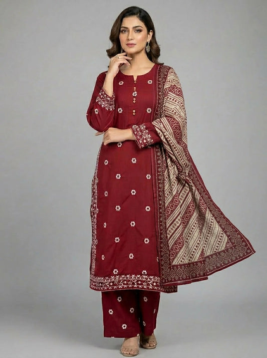 KHAADI 03 PC STITCH SUIT / RED