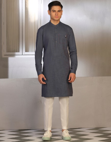 J.BOYS KURTA/STITCH-HATCHED BLUE