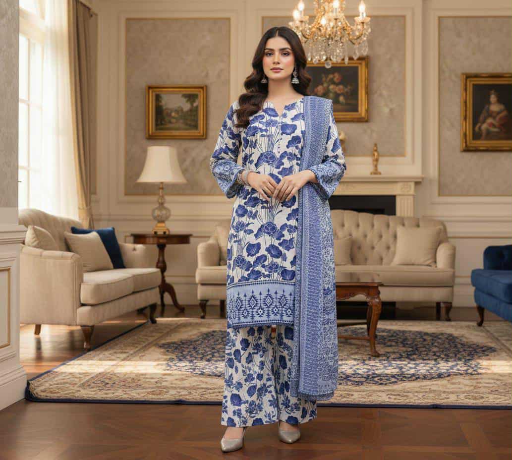 asim jofa 03 pc stitch suit / blue