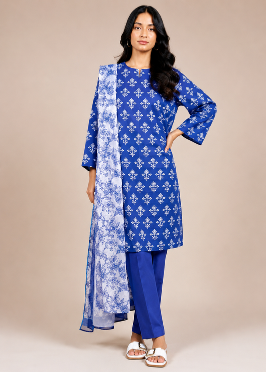AL KARAM 03 PC UNSTITCH SUIT / blue  -61