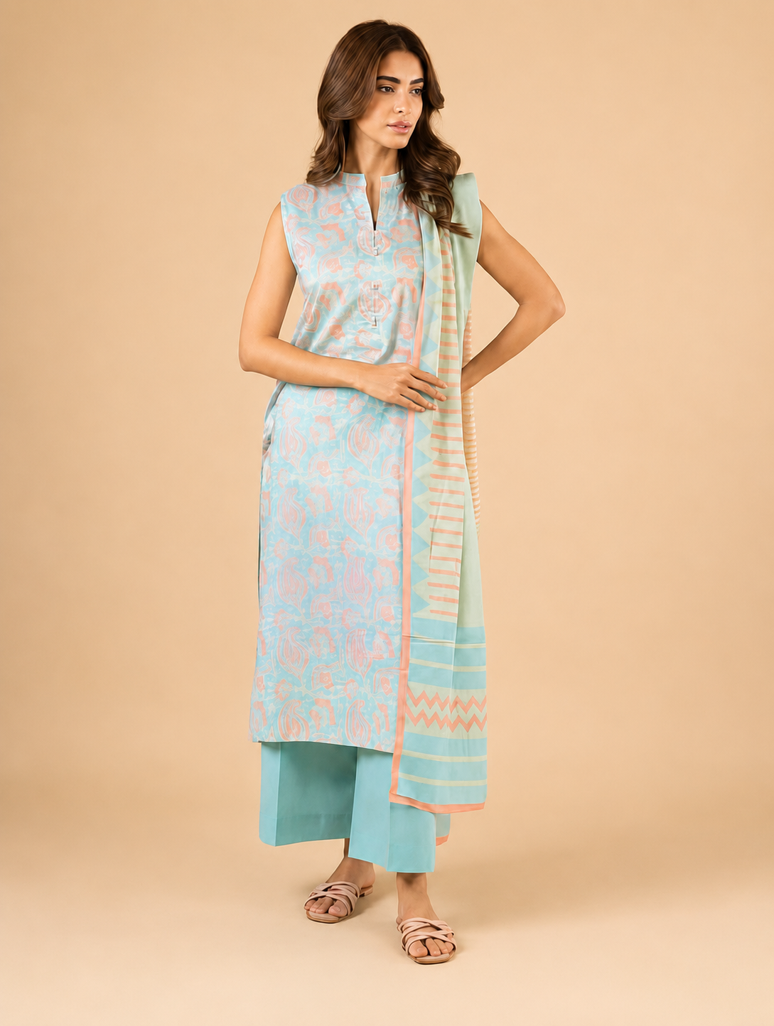 AL KARAM 03 PC UNSTITCH SUIT / LIGHT BLUE -75