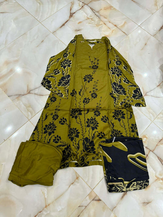 TAWAKAL 03 PC STITCH SUIT / MAHANDI GREEN