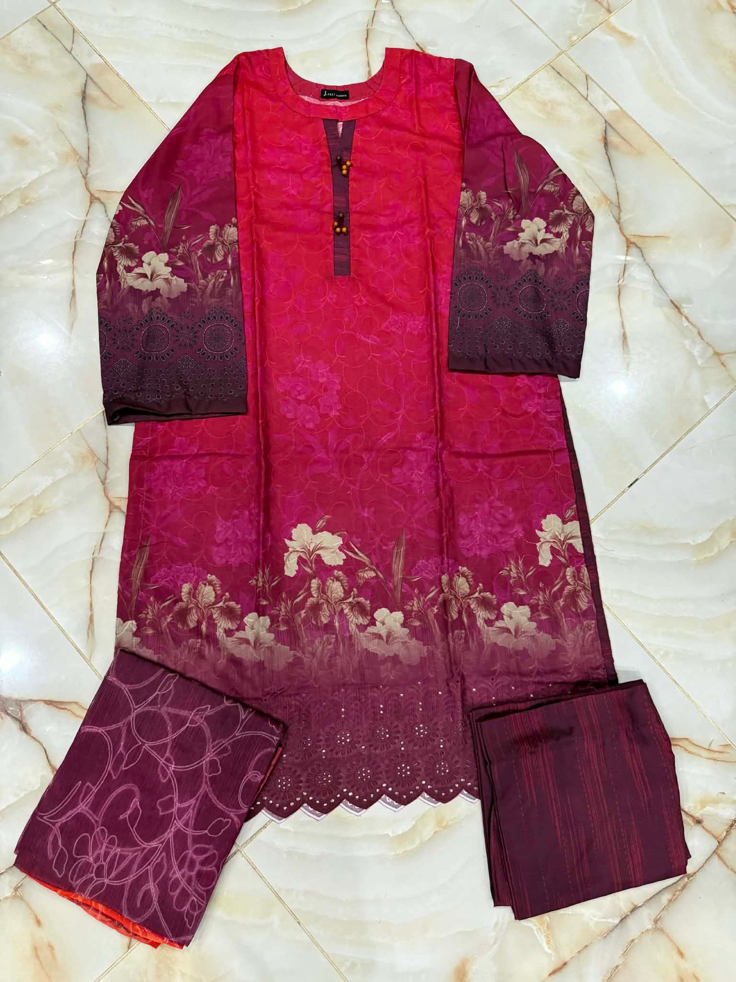 j. 03 pc stitch suit / dark pink new sytle