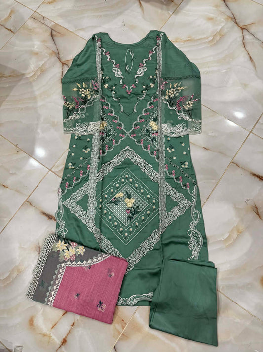 TAWAKAL 03 PC STITCH SUIT / GREEN