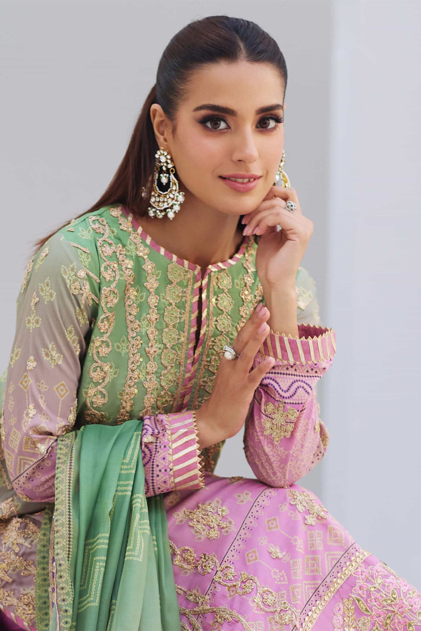 MINA HASAN 03 PC LUXURY UNSTITCH SUIT / MULTI