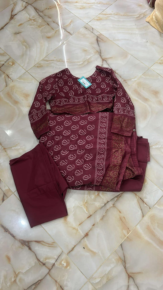 j. 03 pc stitch sari / maroon