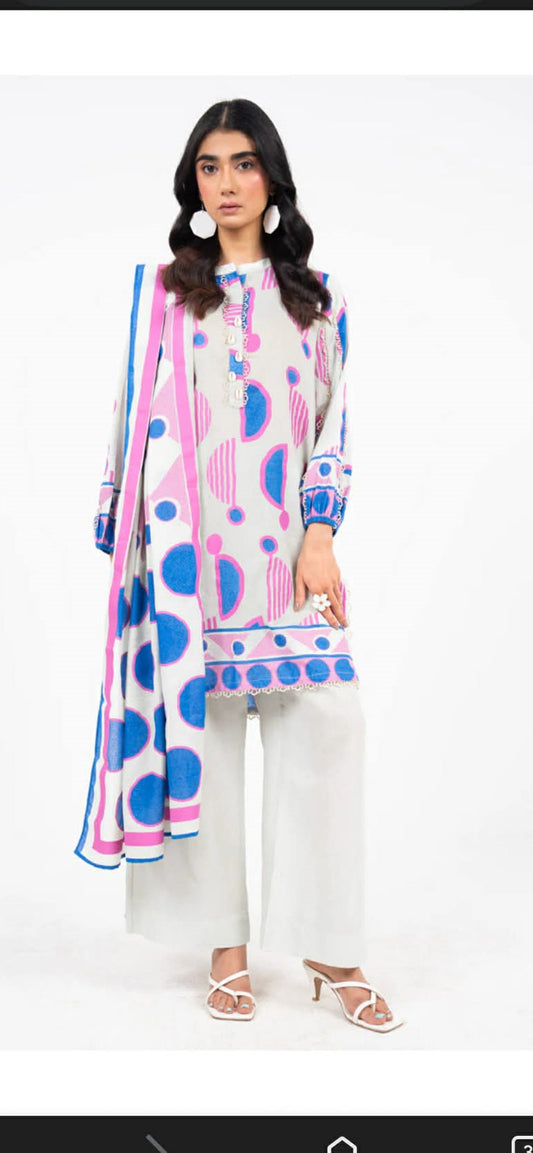 ALKARAM 03 PC STITCH SUIT / WHITE