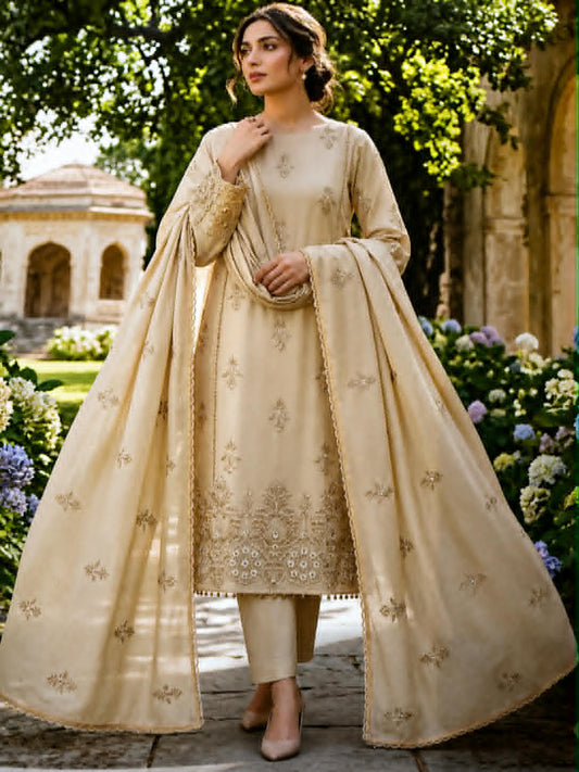 AL KARAM 03 PC UNSTITCH EMBRO / CREAM