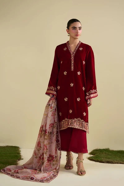 DHANAK 3PC STITCH VALVET HEAVY EMB BRIDAL SUIT