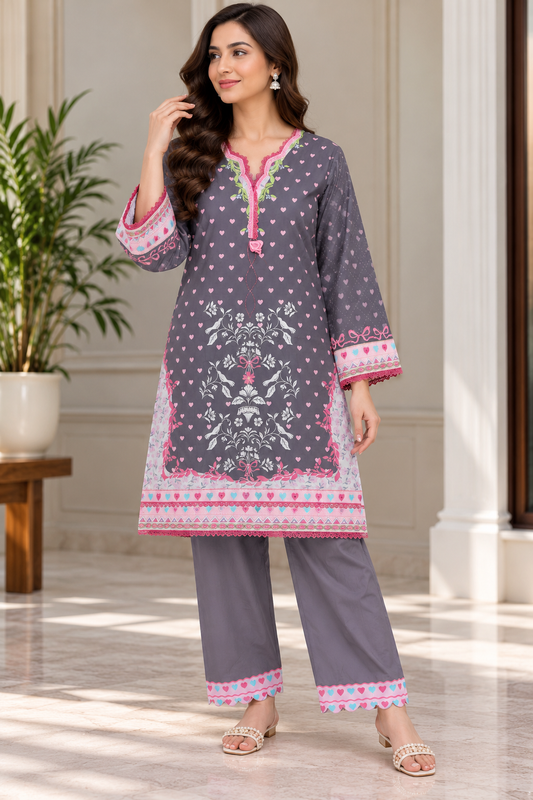 Dhanak 2PC stitched suit 2602 with floral 3D heavy embroidery