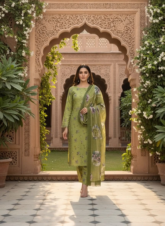BAROQUE 03 PC UNSTITCH SUIT  / GREEN