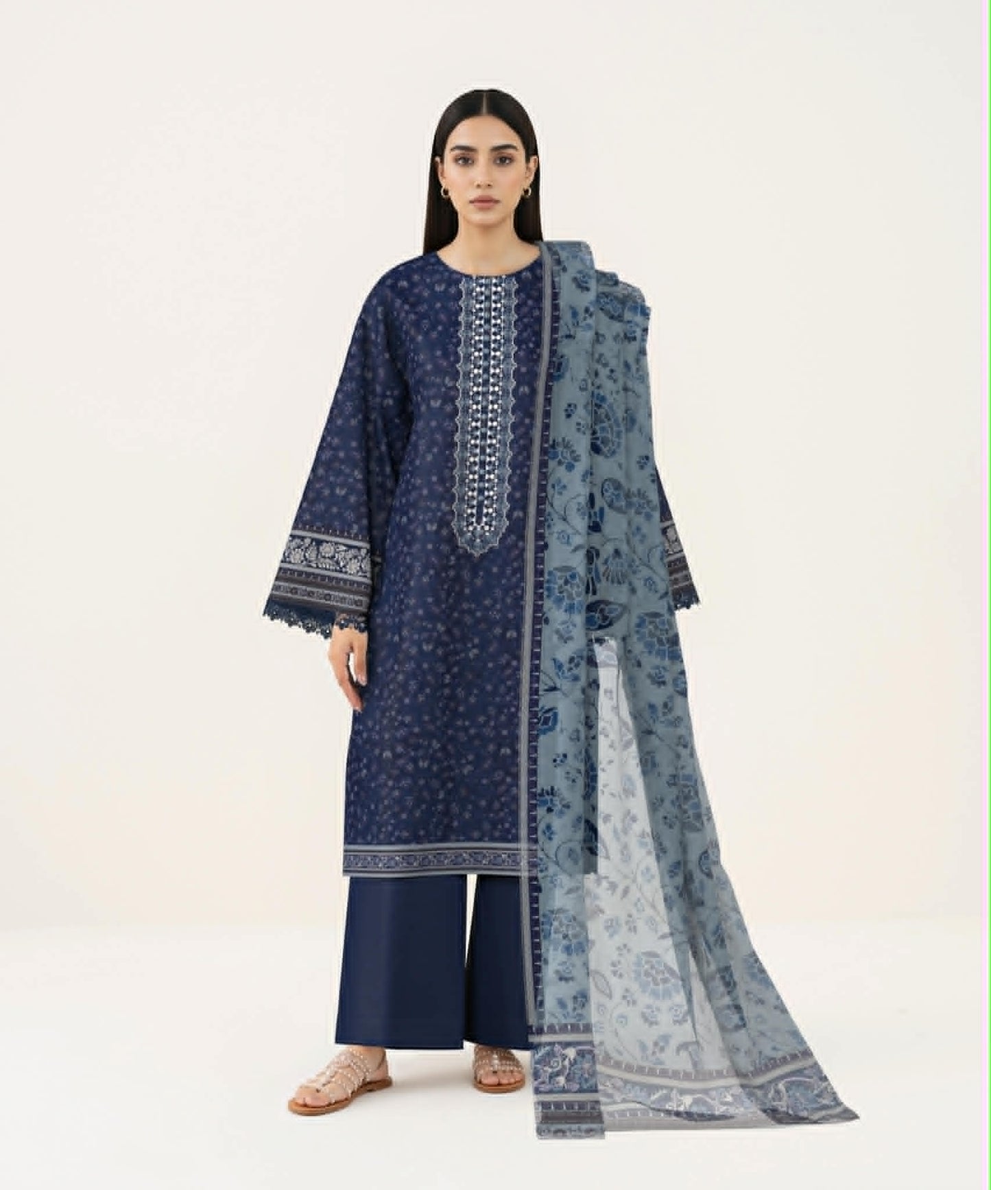 SAPPHIRE 03 PC EMBRO  UNSTITCH SUIT / NAVY BLUE L4-36