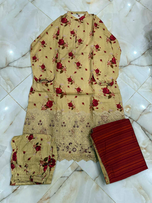 TAWAKAL 03 PC STITCH SUIT / YELLOW