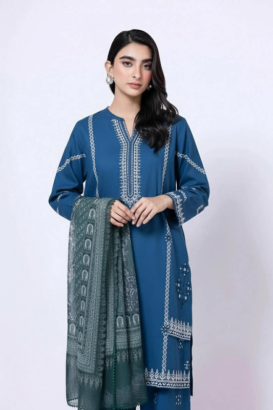 khaadi 03 pc stitch suit / aqua blue