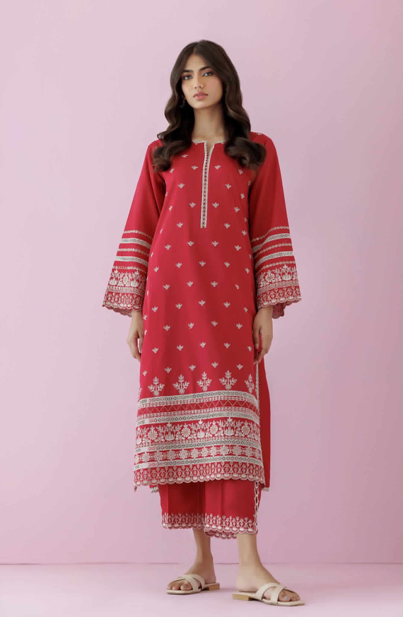 ORIENT LAWN CHIKINKARI  02 PC STITCH SUIT / RED