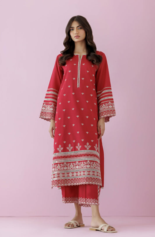 ORIENT LAWN CHIKINKARI  02 PC STITCH SUIT / RED