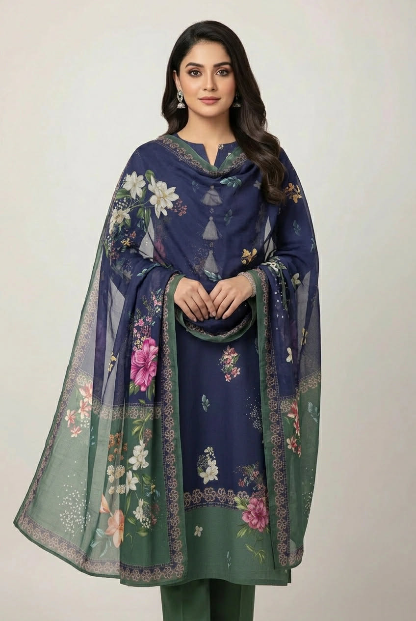 ZELLBURY 02 PC STITCH / SHIRT DUPPATA / BLUE
