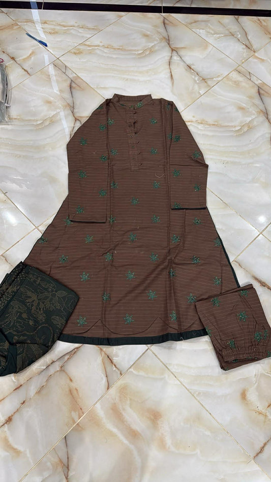 TAAWAKAL 03 PC STITCH SUIT / BROWN