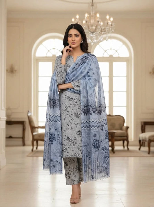 BAROQUE 03 PC UNSTITCH SUIT / GREY