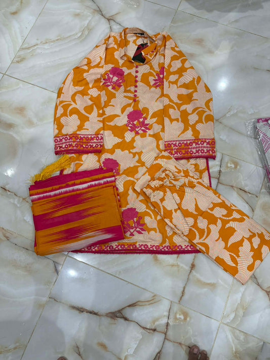 ALKARAM 03 PC STITCH SUIT / YELLOW