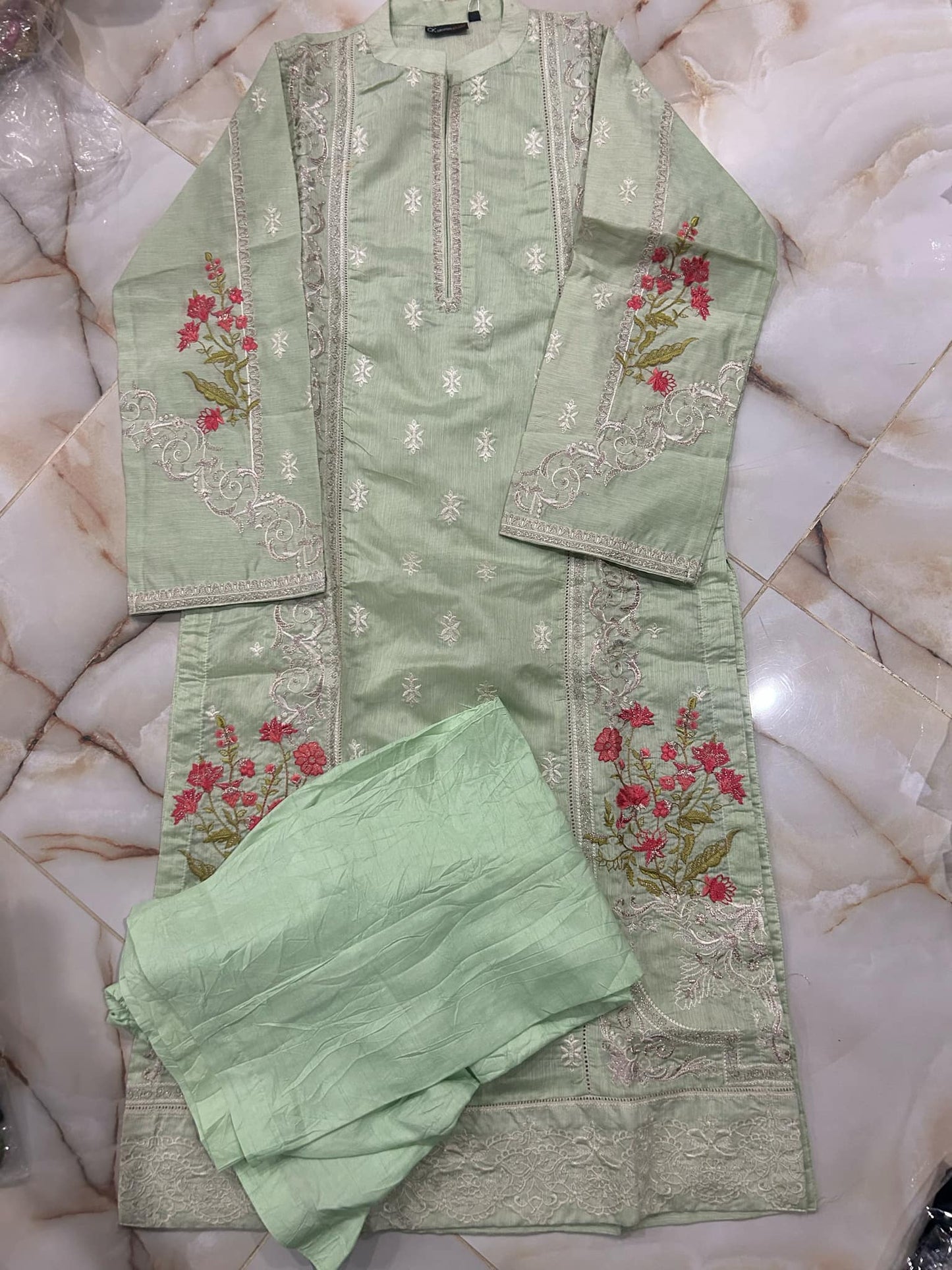 al karam 02 pcs stitch suit / green