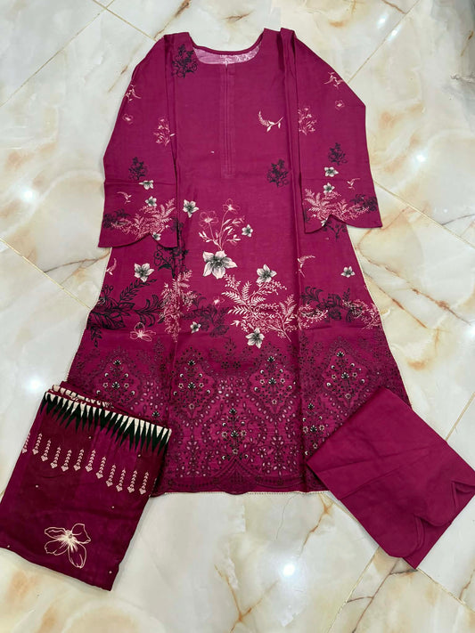 TAWAKAL 03 PC STITCH SUIT / PINK