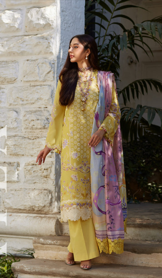 MINA HASAN 03 PC UNSTITCH SUIT / YELLOW-AYLA