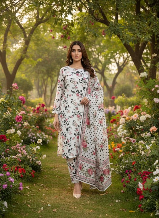 BAROQUE 03 PC UNSTITCH SUIT / OFF WHTE