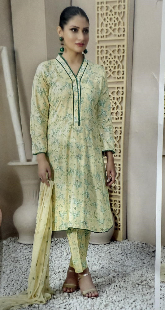 12/12 SALE TAWAKAL LIDA 03 PC STITCH SUIT / YELLOW