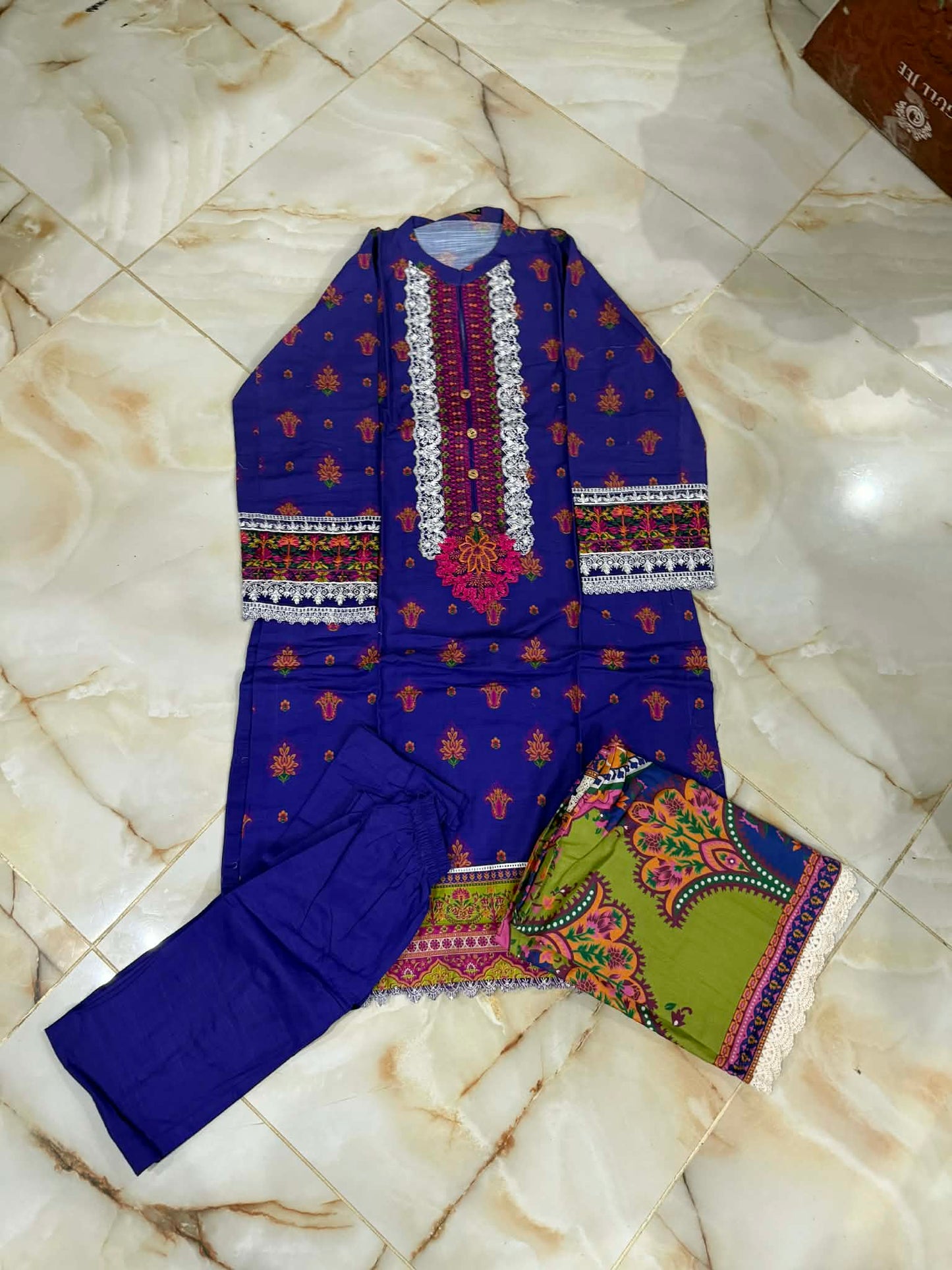 TAWAKAL 03 PC STITCH SUIT / MULTI BLUE
