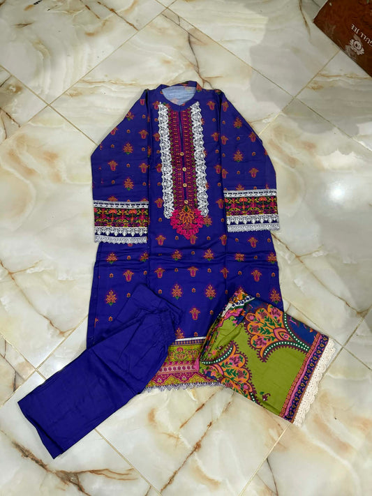 TAWAKAL 03 PC STITCH SUIT / MULTI BLUE