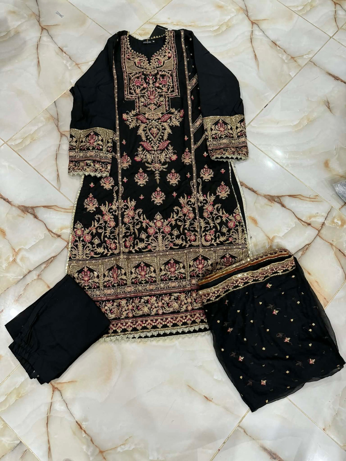asim jofa 03 pc stitch suit / black
