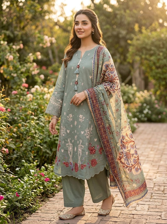 Bonanza Satrangi 3 PC lawn heavy chicken luxury EMB stitch suit 171